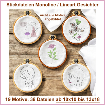 Stickdatei Rock Queen Monoline Faces Set small, german