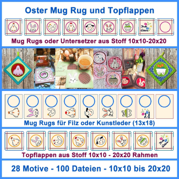 Stickdatei Rock Queen Oster Mug Rug und Topflappen
