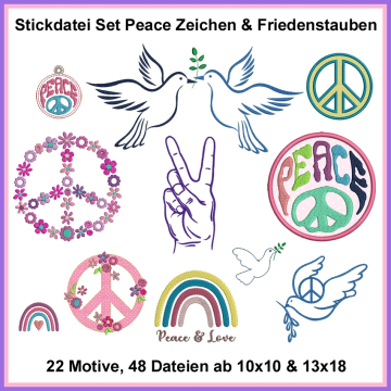 Stickdatei Rock Queen Peace Zeichen Tauben