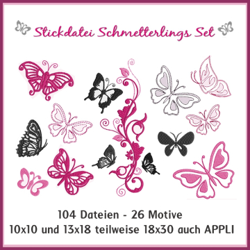 Stickdatei Rock Queen Schmetterlinge
