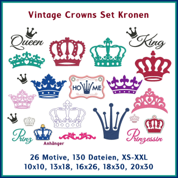 Stickdatei Rock Queen Vintage Crowns