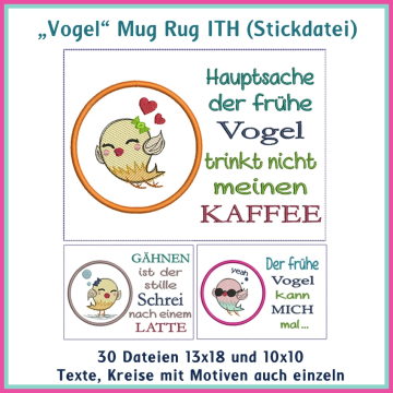 Stickdatei Rock Queen Vogel Mug Rug