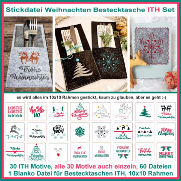 Stickdatei Rock Queen Weihnachten Bestecktaschen ITH Set