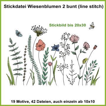 Stickdatei Rock Queen Wiesenblumen 2 bunt, german