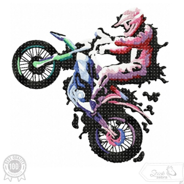 Borduurbestand Stickzebra biker motorcross, Duits