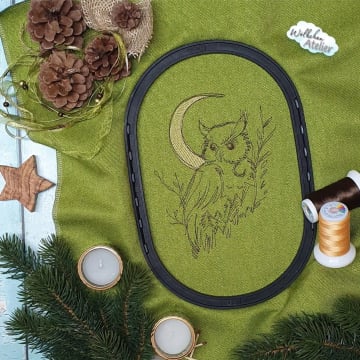 Borduurbestand Stickzebra Eule mit Mond im Doodle Stil, Duits