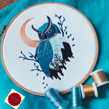 Stickdatei Stickzebra Eule mit Mond, duits