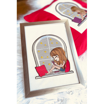 Stickdatei Stickzebra Mädchen mit Buch, duits