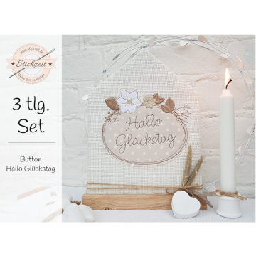 Fichier modèle broderie Écusson Hallo Glückstag Doodle Stickzeit