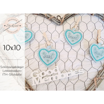 Fichier modèle broderie Porte-clés Cœur en pain d'épices Stickzeit