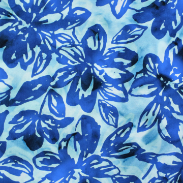 Stretch viscose poplin Flowers, blue