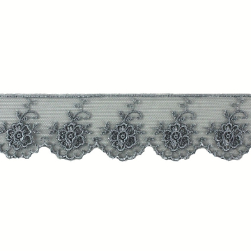 Dentelle - Tulle brodé, gris
