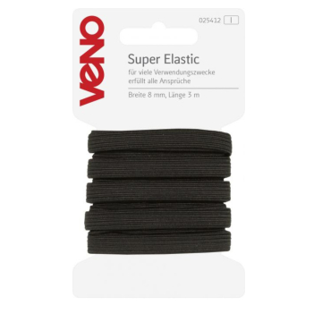 Veno Super elasiqué 8 mm, 3 m, noir