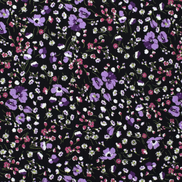 Tissu crêpe viscose Fleurs Little Flowers, pourpre