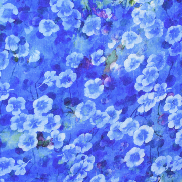 Viskose Leinen Blumenwiese, blau