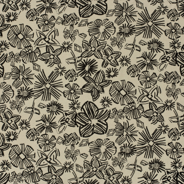 Viscose linnen drawn flowers, greige