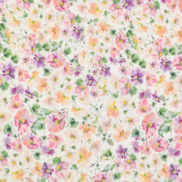 Tissu crêpe viscose lin Fleurs Flowers, beige