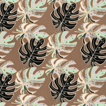 Viscose linnen Monstera Leaves, bruin