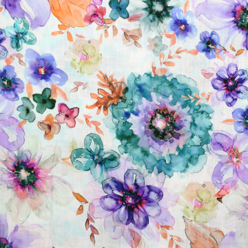 Viscose Linnen spring flowers, vaalmintgroen