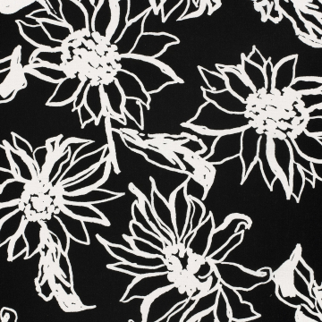 Viscose linnen sunflowers, zwart
