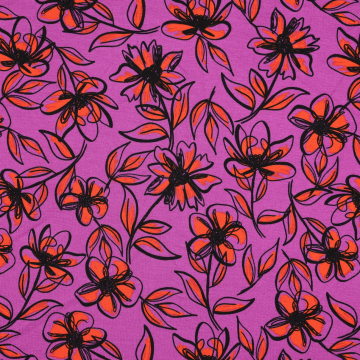 Viscose mix jersey Flower Lines, bessenkleurig