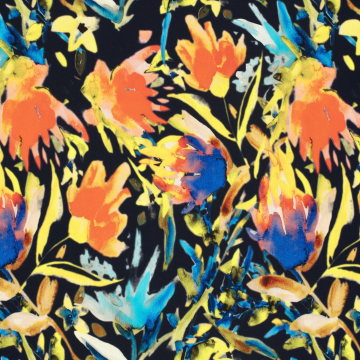 Viscose poplin flower dream, navy blue
