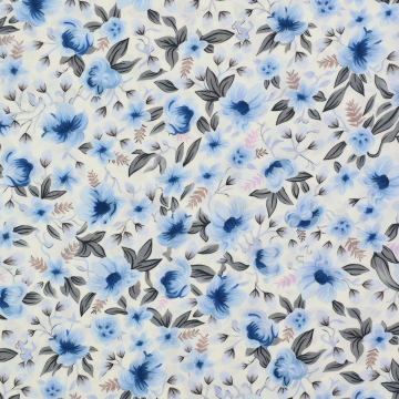 Viscose Popeline lovely flowers, gebroken wit