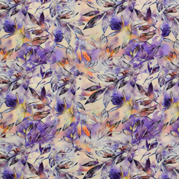 Tissu viscose popeline Feuilles Lovely Leaves, pourpre
