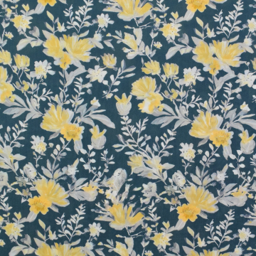 Viscose Popeline wildflowers, donkerpetrol