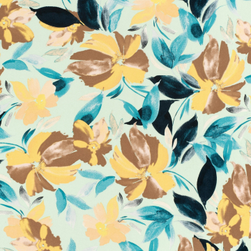 Viscose satijn flower love, licht mintgroen