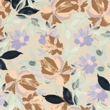 Tissu satin de viscose Fleurs Flower love, sable