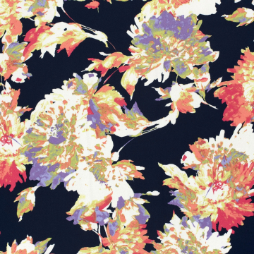 Viscose satijn flower dream, marineblauw