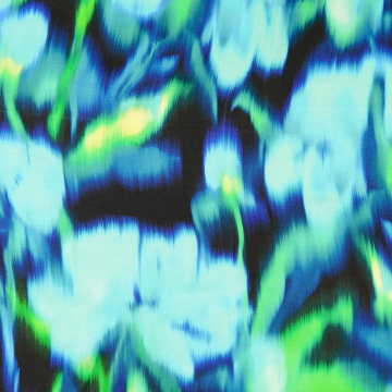 Viscose satin Blurred Flowers, turquoise