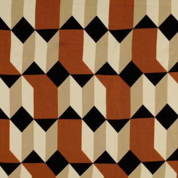 Viscose satin Retro Geometric, dark orange
