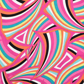Viscose satin Retro Waves, bright pink