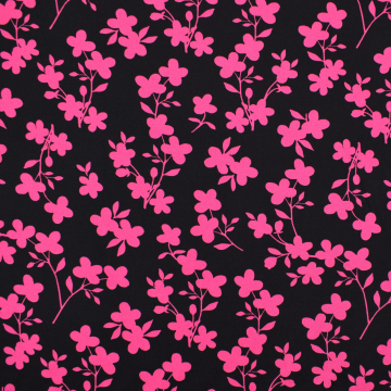 Tissu viscose sergé twill stretch Fleurs Flower shades, noir