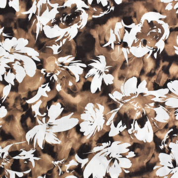 Viscose Stretch flowers, bruin