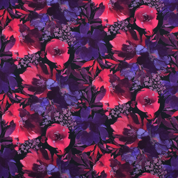 Viscose stretch twill Flowers, navy blue
