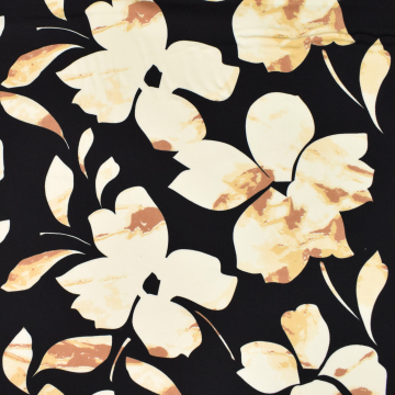 Tissu viscose sergé twill Fleurs Marble Flowers, beige