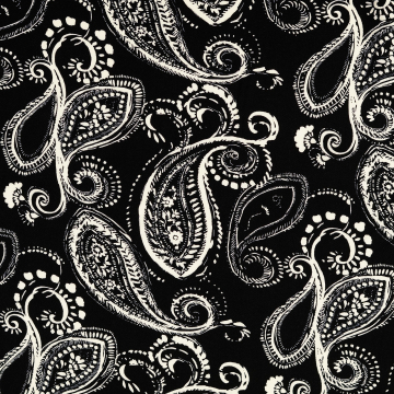 Tissu viscose sergé twill motif cachemire Paisley, noir