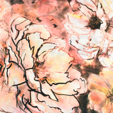 Viscose voile Fantasy Flowers, zwart