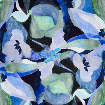 Viscose jersey abstract flowers, blauw