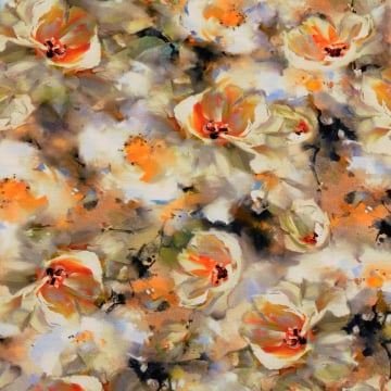 Viscose jersey flowers, beige