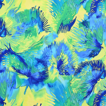 Viscose jersey Palm Leaves, blauw