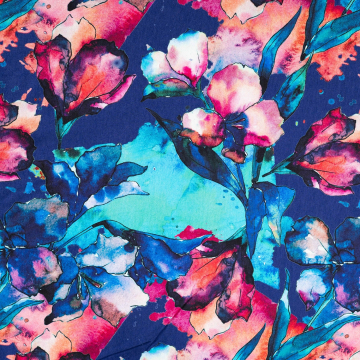 Viscose jersey watercolor flowers, blauw