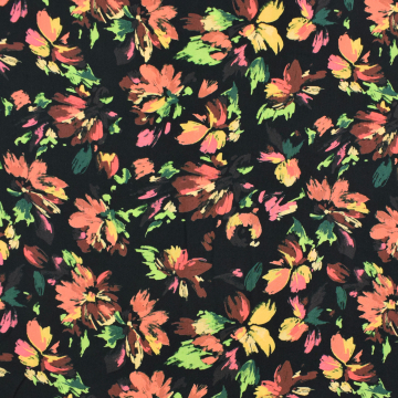 Tissu viscose Fleurs Autumn Flowers, noir