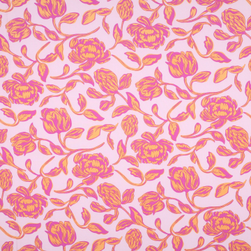 Viscose stof flowers, roze