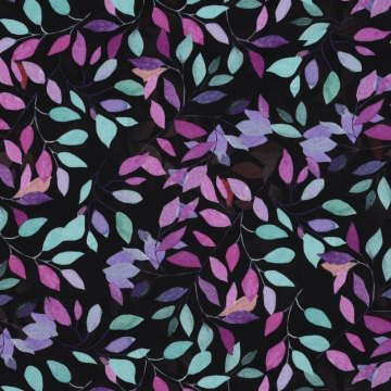 Viscose stof Color Leaves, zwart