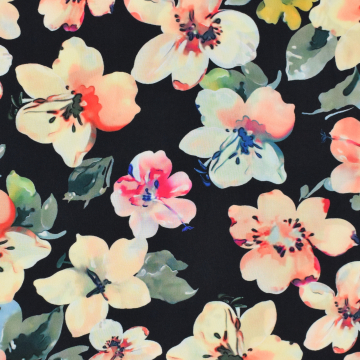 Tissu viscose Fleurs Flower Bomb, noir