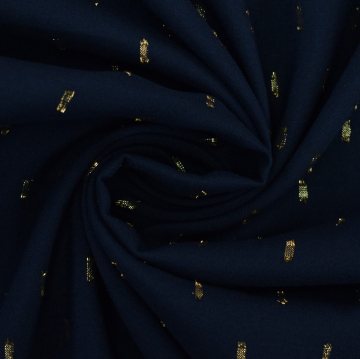 Tissu viscose plumetis doré  Golden Glamour, bleu foncé